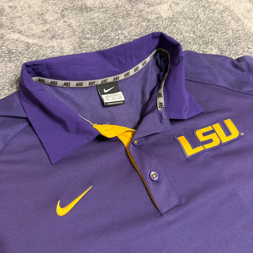Nike LSU Tigers Dri FIT Polo Shirt Mens Large Purple Yellow Golf Casual
